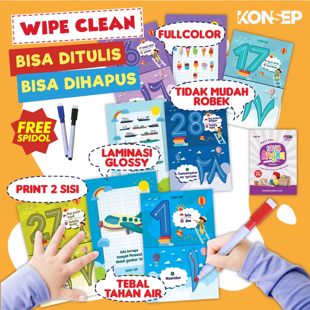 [FREE SPIDOL] Konsep Flashcard Wipe and Clean Angka Hijaiyah / Flash Card / Mainan Edukasi Kartu