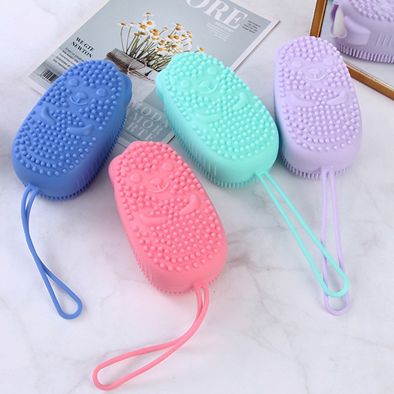 ZILLO Sikat Mandi Silikon 2 Sisi Sikat Badan Shower Brush Silicone Perontok Penghilang Daki Sikat Gosok Mandi Gratis Sponge