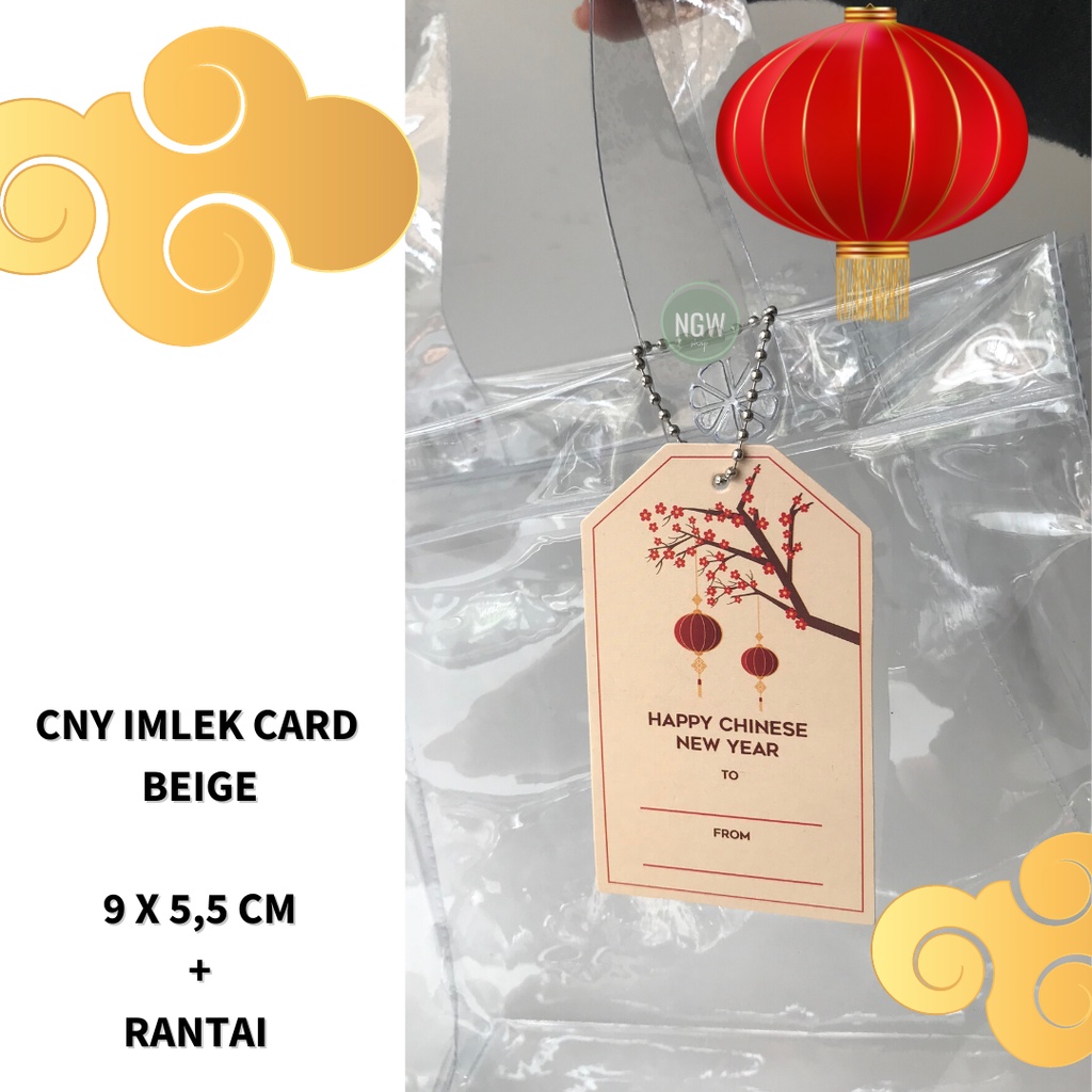 Kartu imlek CNY chinese new year tag card set + rantai - beige