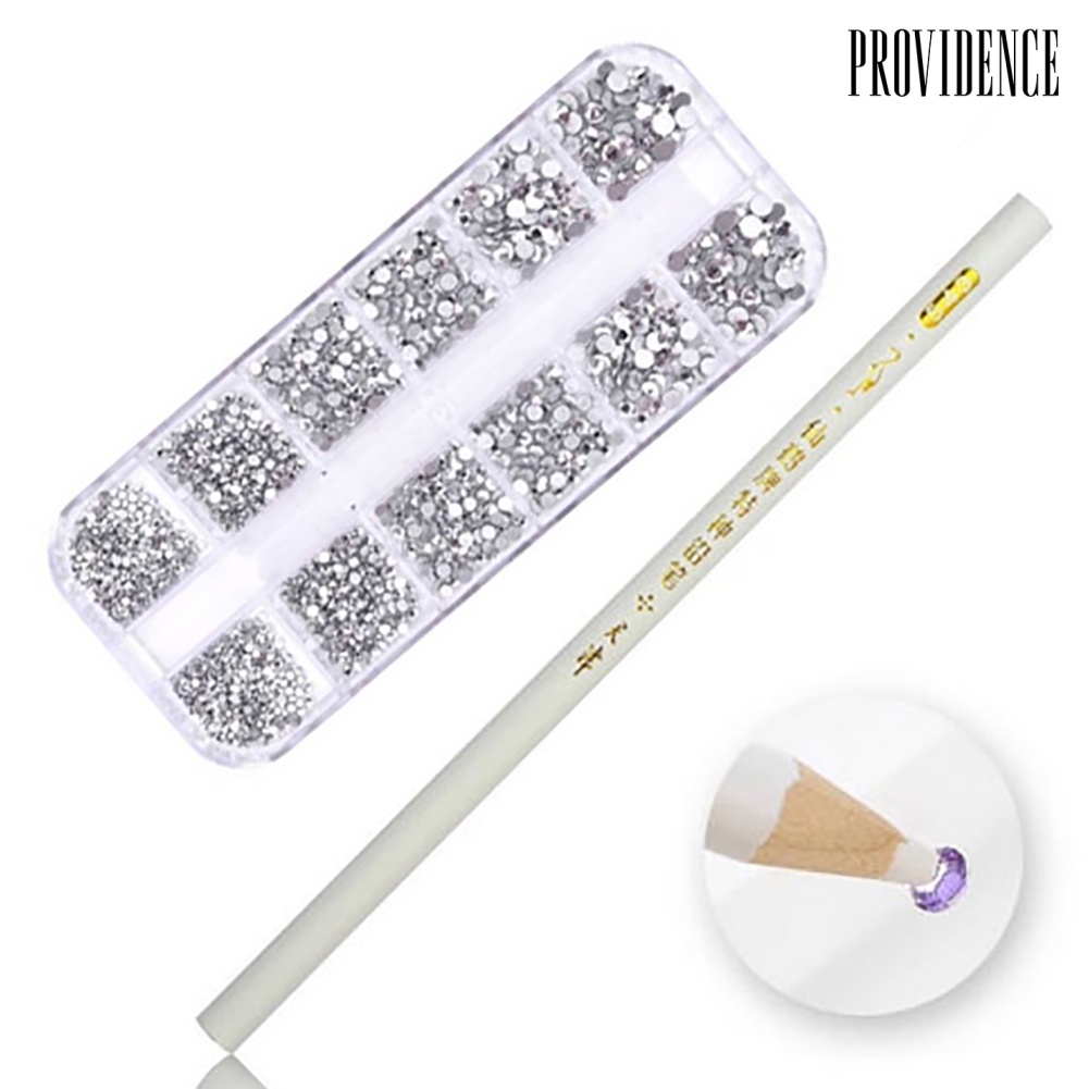 Providence 12 Colors Mixed Size Nail Art Flat Rhinestones Decorations with Dotting Pen