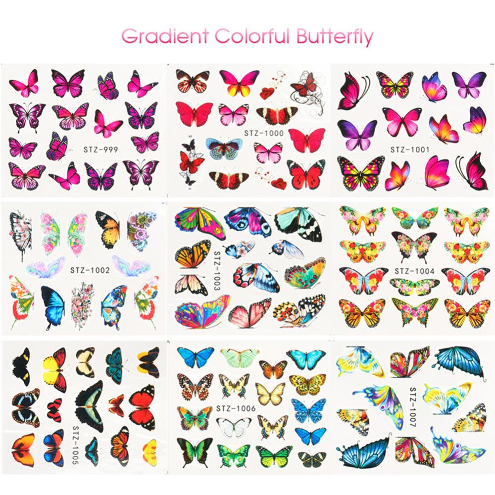 Timekey Stiker Kuku Motif Bunga / Kupu-Kupu / Daun / Abstrak Untuk Manicure / Nail Art A1K1