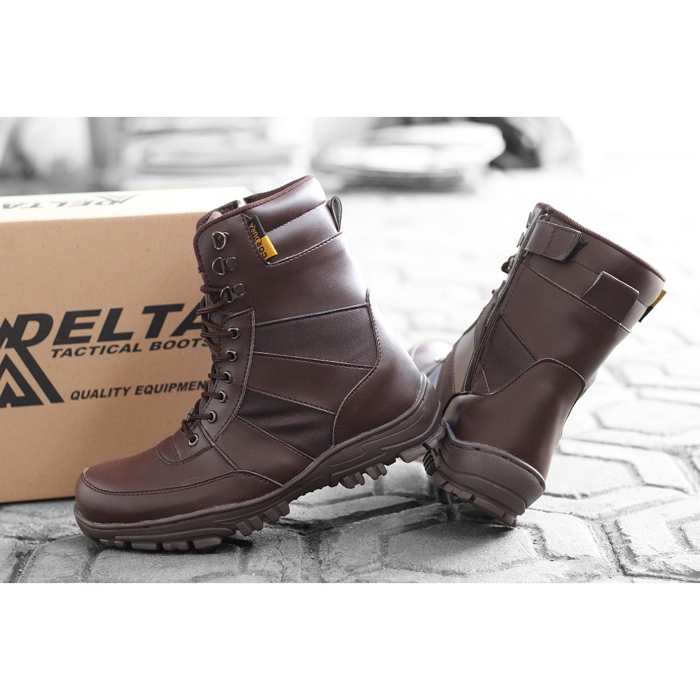 Sepatu Boots Pria Tracking Bikers /Safety Boot Ninja Sleting Coklat Ujung Besi /Sepatu Kerja Proyek