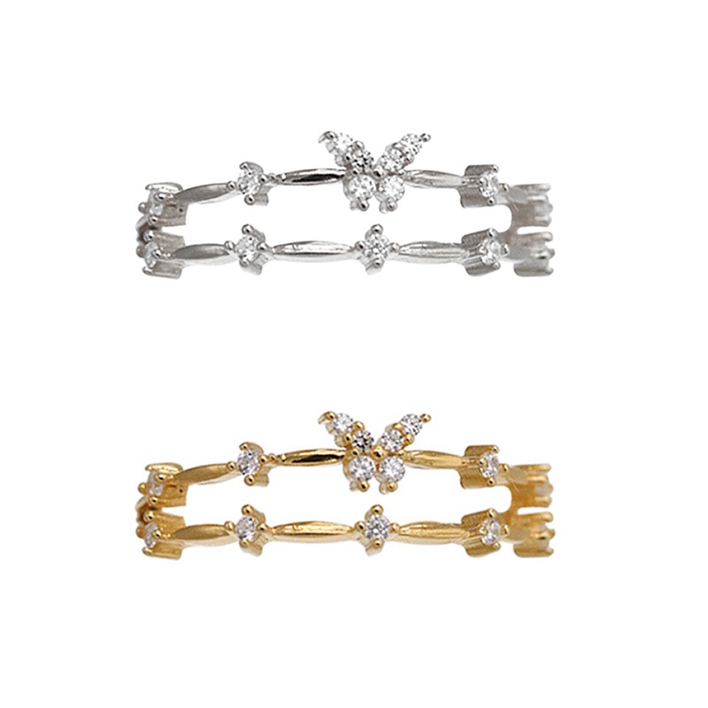 Cincin Lapis Emas 18k Model Butterfly Cubic Zircon Untuk Wanita