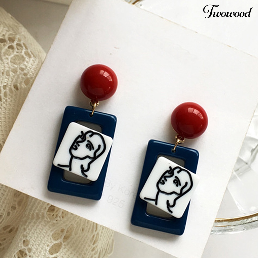 1 Pasang Anting Stud Desain Figur Abstrak Bahan Resin Gaya Vintage