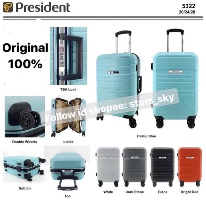 BAYAR DITEMPAT Koper President 5322 size 24inch koper no zipper tanpa resleting plat TERLENGKAP Kode