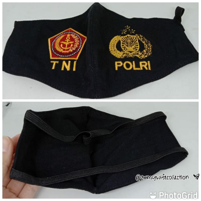 masker oxford tni polri logo full bordir