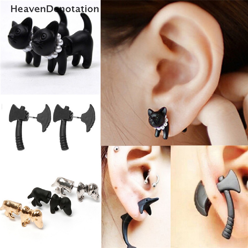 1 Pc Anting Stud Stereoskopik 3d Warna Hitam Gaya Punk Untuk Pria Dan Wanita