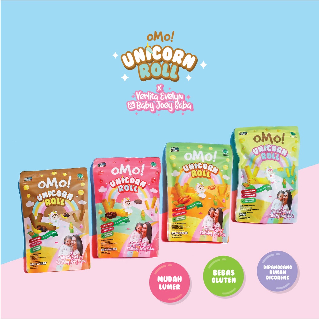 OMO Unicorn Roll 18gr - Snack Sehat Bayi - Cemilan Anak - Omo! Healthy Snack