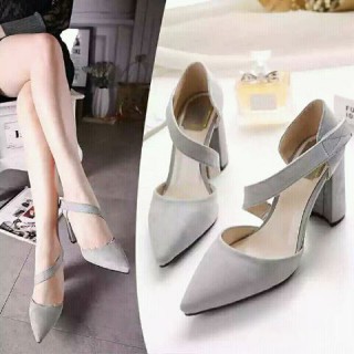 Sepatu Wanita High Heels Pump Shoes Hak Tahu Warna Abu