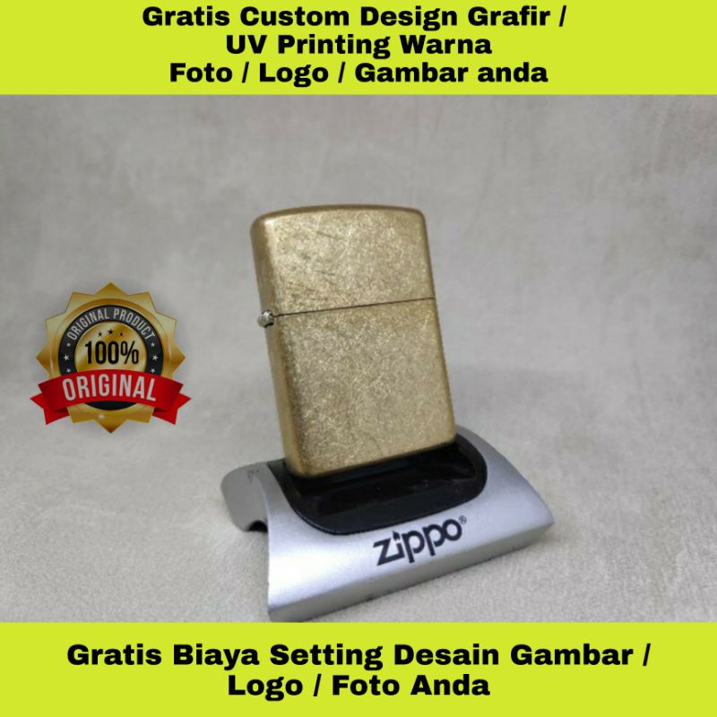 ZIPPO ORIGINAL 28496 ARMOR TUMBLED BRASS GRATIS REQUEST CUSTOM DESIGN ANDA