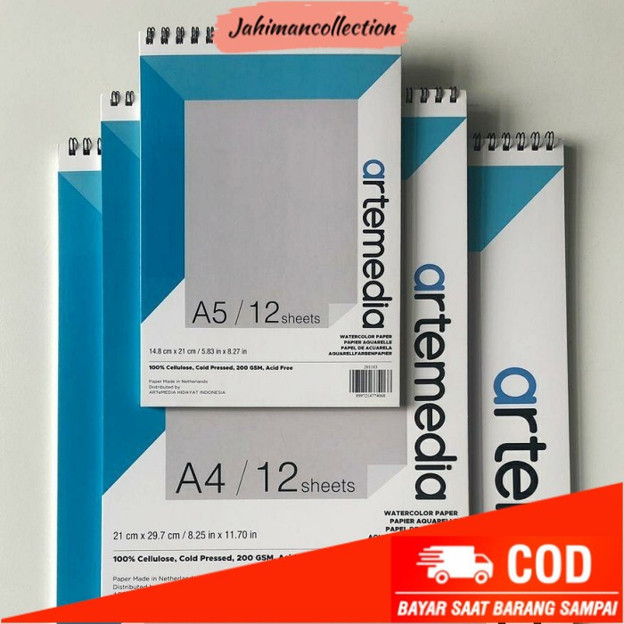 

✨ BISA COD ✨ artemedia spiral watercolor book A5/A4 200gsm 12lembar - A4