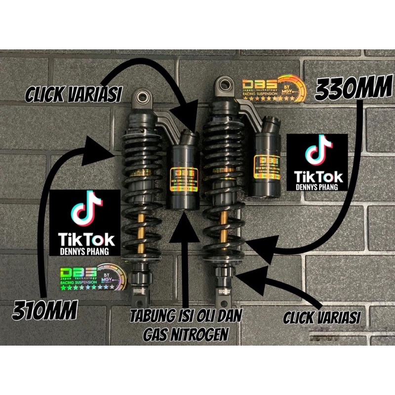 Shock DBS 8894 GP Series As Gold Full Black Matic Singel Shock 310mm 330mm Shockbreaker Matic Tabung Mio Beat Click125 Vario125 FOURSIX_46