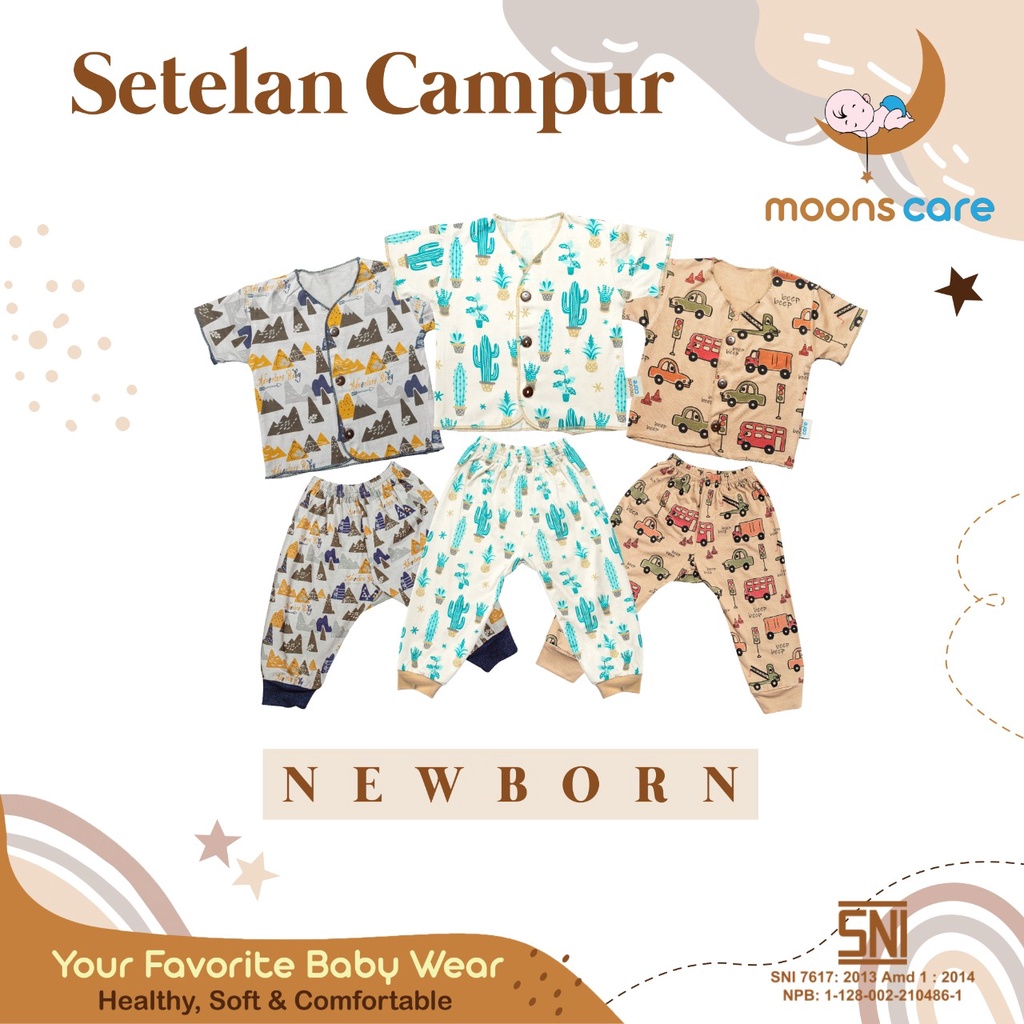 READY BANDUNG moons care Baju Bayi Stelan Campur Newborn Motif Premium | Baju Setelan Bayi Baru Lahir BAJU BAYI BARU LAHIR BAJU BAYI LUCU BAJU BAYI UNIK