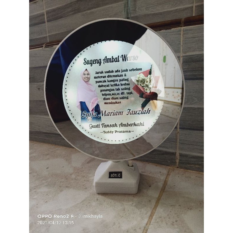 (bergaransi) MOONLIGHT CERMIN AJAIB  FOTO JAM MEJA LAMPU TIDUR CUSTOM KADO UNIK WISUDA WEDDING ULTAH-CERMIN FOTO + BUNGA