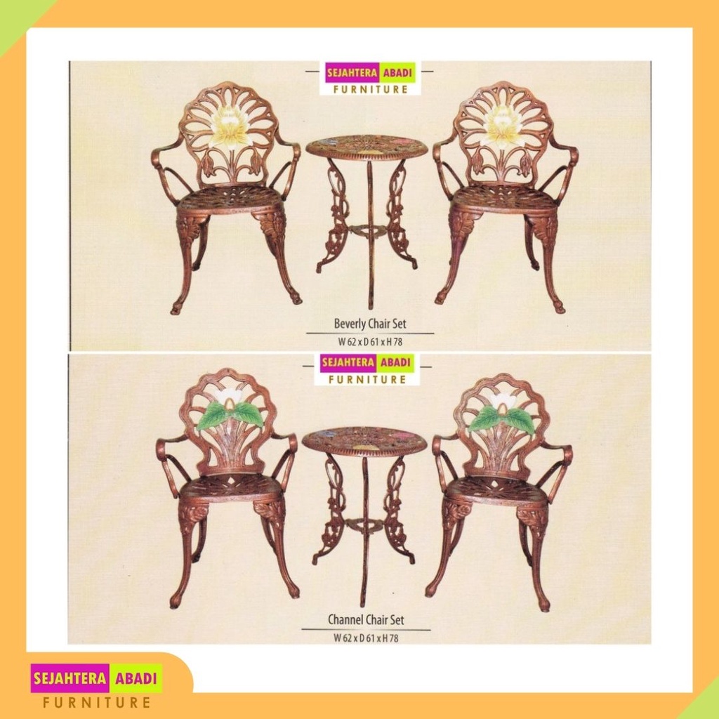 kursi dan meja taman, teras outdoor full besi cor tanganan