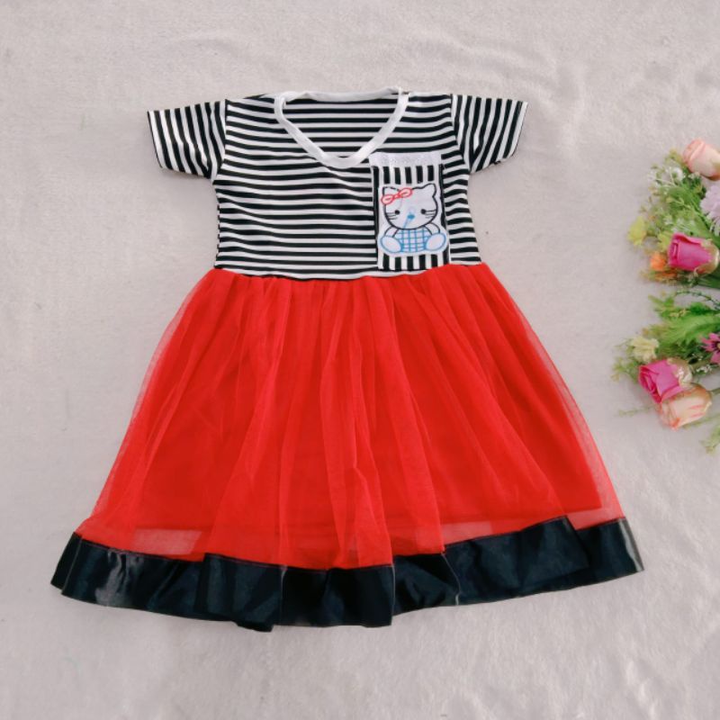 Dress anak 2 3 Tahun cewek perempuan gaun strip tutu HK SAKU sayuna