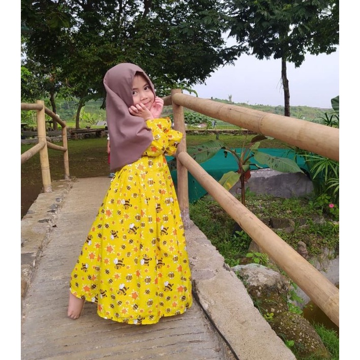 [bisa COD] Gamis Anak motif Karakter Bonus free Jilbab Nandia Series