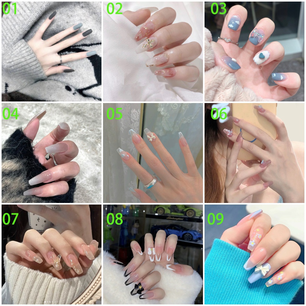 24pcs / Set stiker kuku palsu anti nail air 3d imlek kuku palsu murah pengantin panjang pendek anak bening polos wedding kaki manikur set nail sticker art