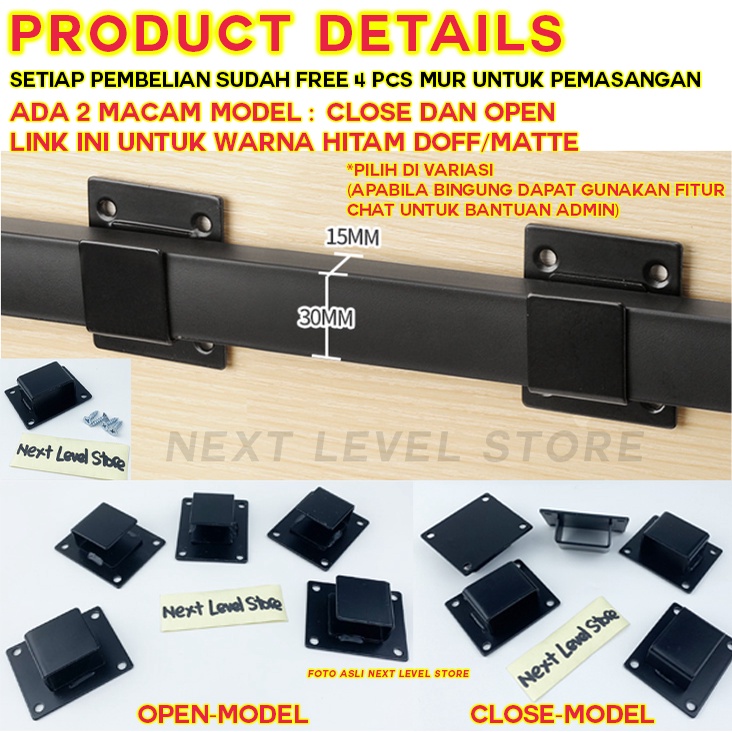 Bracket Wall Support Single Hook Kotak Cantolan Pipa Besi - HITAM - ada 2 model , PILIH DI VARIASI