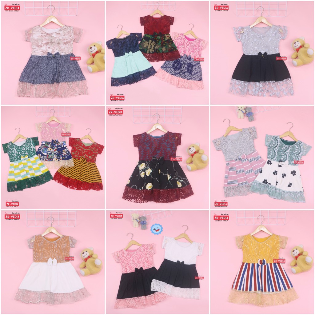 Dress Brukat Davina uk Bayi - 4 Tahun / Dres Brokat Anak Perempuan Gaun Pesta Baju Import Baby CEWE