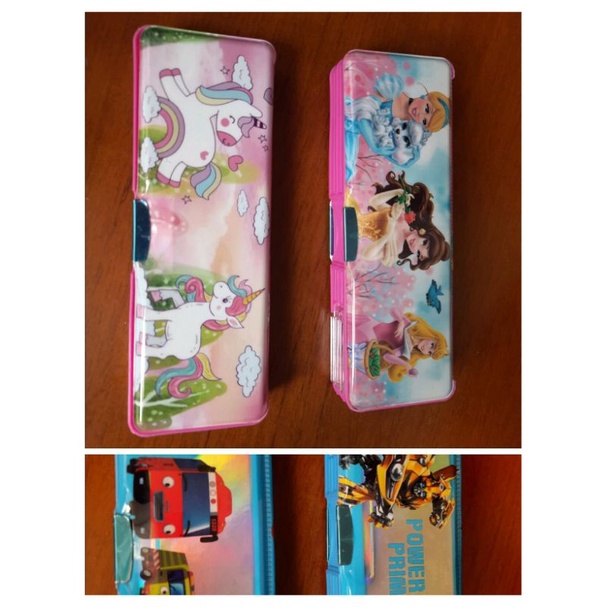 

kotak pensil bolak balik ada rautan tempat pensil transformer tayo princess unicorn lucu