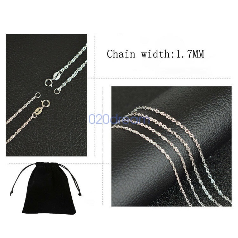 Barang spot Nyata 925 kalung perak murni Kalung 1.5mm Rolo Wave rantai 16-24" Stamped Lady