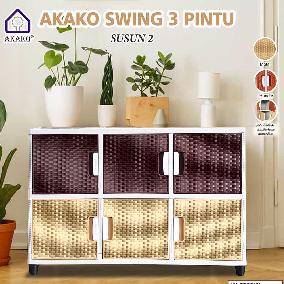 LEMARI AKAKO SWING 3 PINTU LEMARI PLASTIK MULTIFUNGSI LEMARI TRIPLE SWING RAK TV MULTIFUNGSI