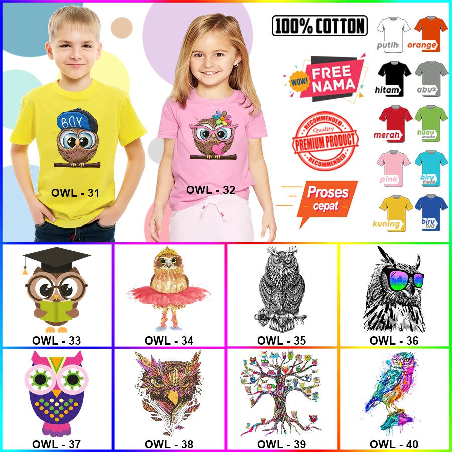 Baju Kaos ANAK DAN DEWASA OWL COUPLE (FREE NAMA)