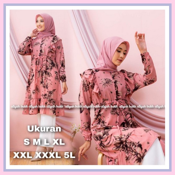Atasan Wanita Jumbo Hem Kotak Garis Cewek Putih Rayon U3S5 Lengan Panj Poppy Tunik - Ukuran S M L