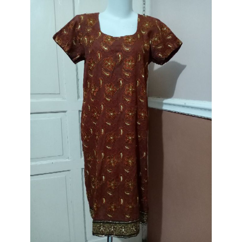 Baju india long kurti single coklat bordir manis