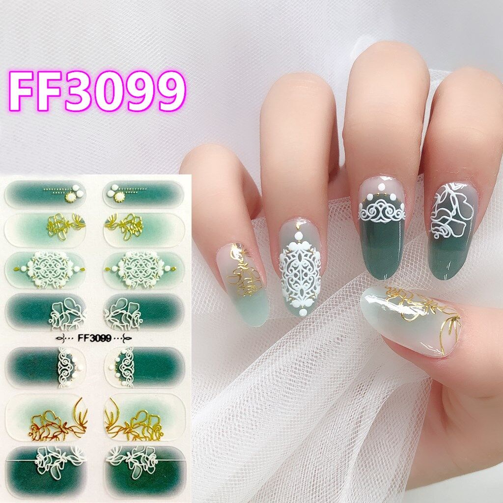 FF 14Pcs/Set Stiker Kuku 3d Desain Bermotif High End Berlian Mutiara Permata Warna-Warni Untuk Tempel Tahan Air Tahan Lama Menicure Stickers Korea Self Adhesive Fashion Sticker kuku Full Aksesoris Dapat Kupas Mudah Digunakan Dan Dilepas Anti Air Nail Art