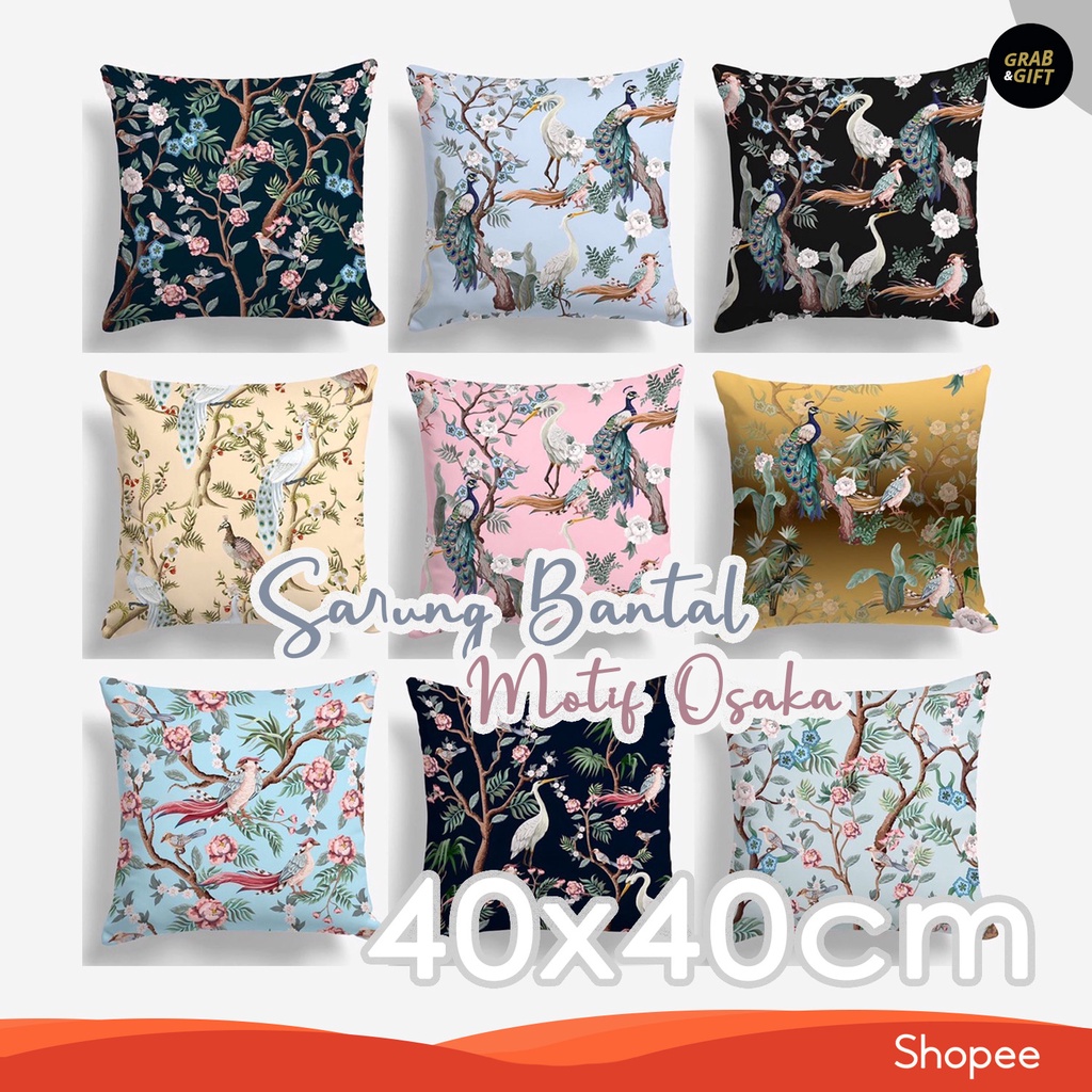 SARUNG Bantal Sofa 40x40 cm Motif Osaka Garden Japan Bird