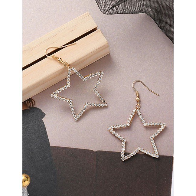 LRC Anting Gantung Fashion Golden Five Pointed Star Hollowed K15900