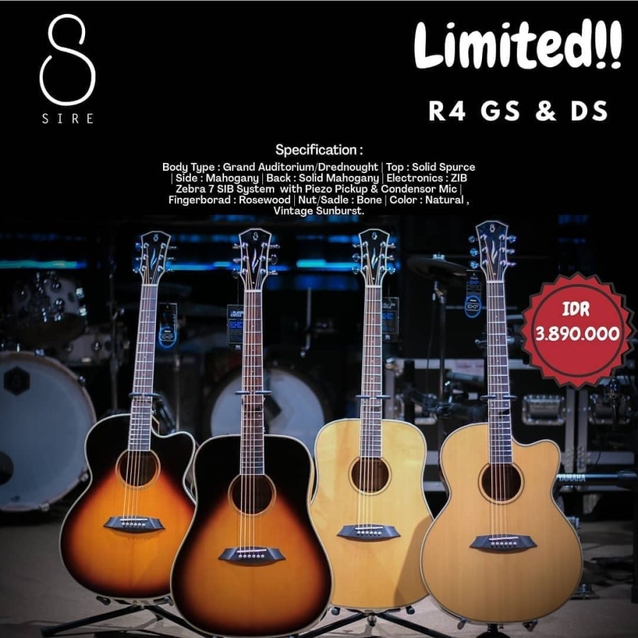 Gitar Akustik Elektrik Premium Sire Revolution Solid Body Original