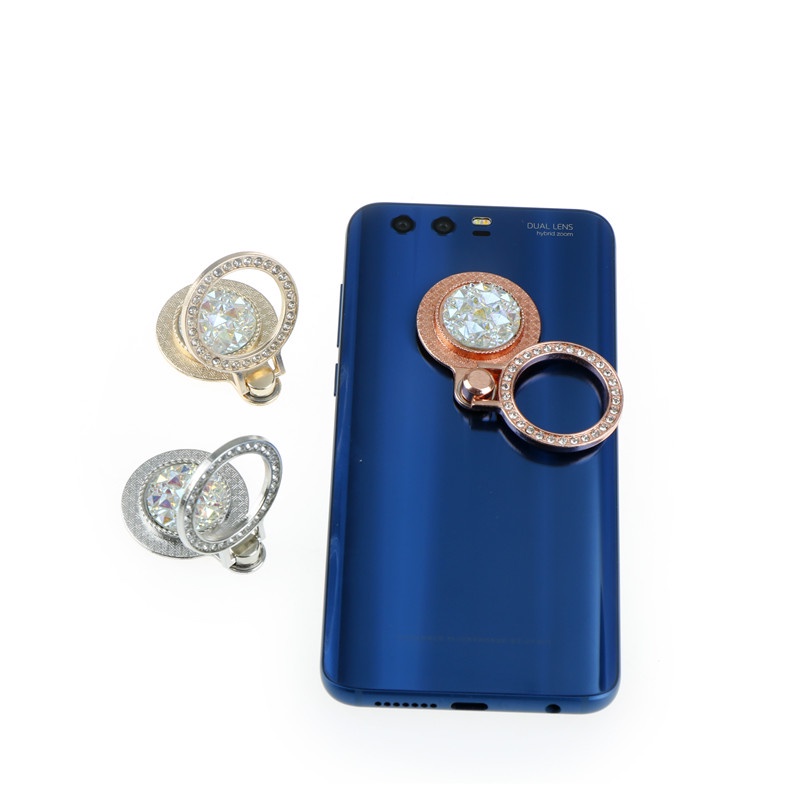 &lt; E2id &amp; &gt; 1PC Ring Stand Holder Metal Bulat Rotasi 360 Derajat Untuk Handphone ° Bling-bling Kristal Berlian Imitasi Untuk Handphone