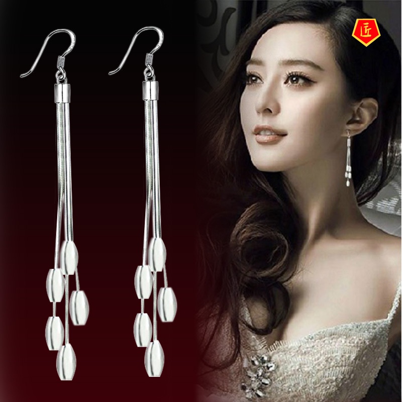 [Ready Stock]Silver Long Fashion Tassel Earrings