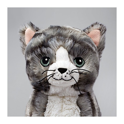 LILLEPLUTT Boneka, kucing abu-abu/putih