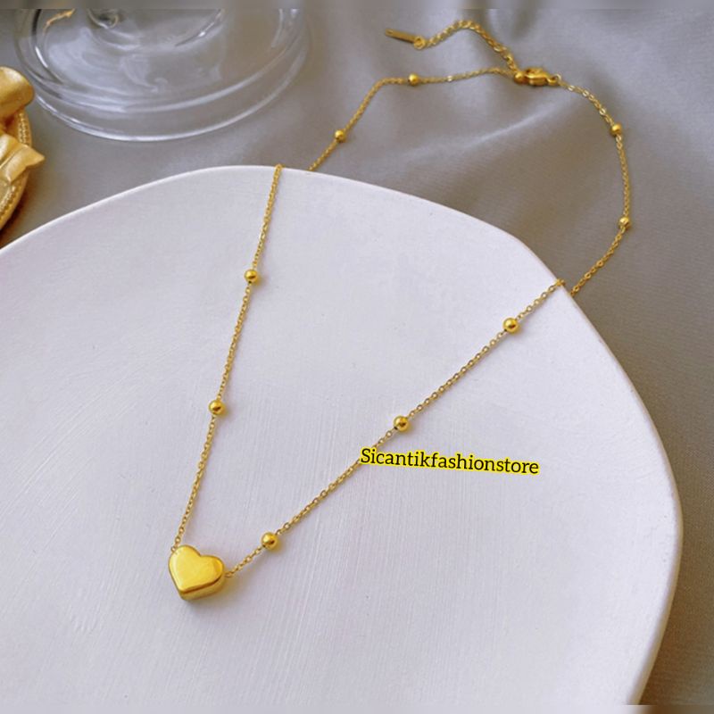 Kalung Wanita Korea Terlaris Model Love Gold Anti Karat selamanya Kalung Titanium Wanita Terbaru Liontin Love Gold