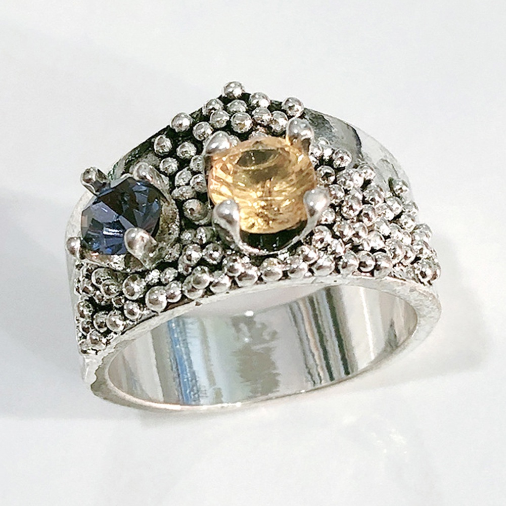 Hu Hu Hu Hu Hu Alat Bantu Pasang Kacamata♡ Cincin Antik Dengan Bola Kubik Zirkonia Warna Ganda Untuk Pengantin