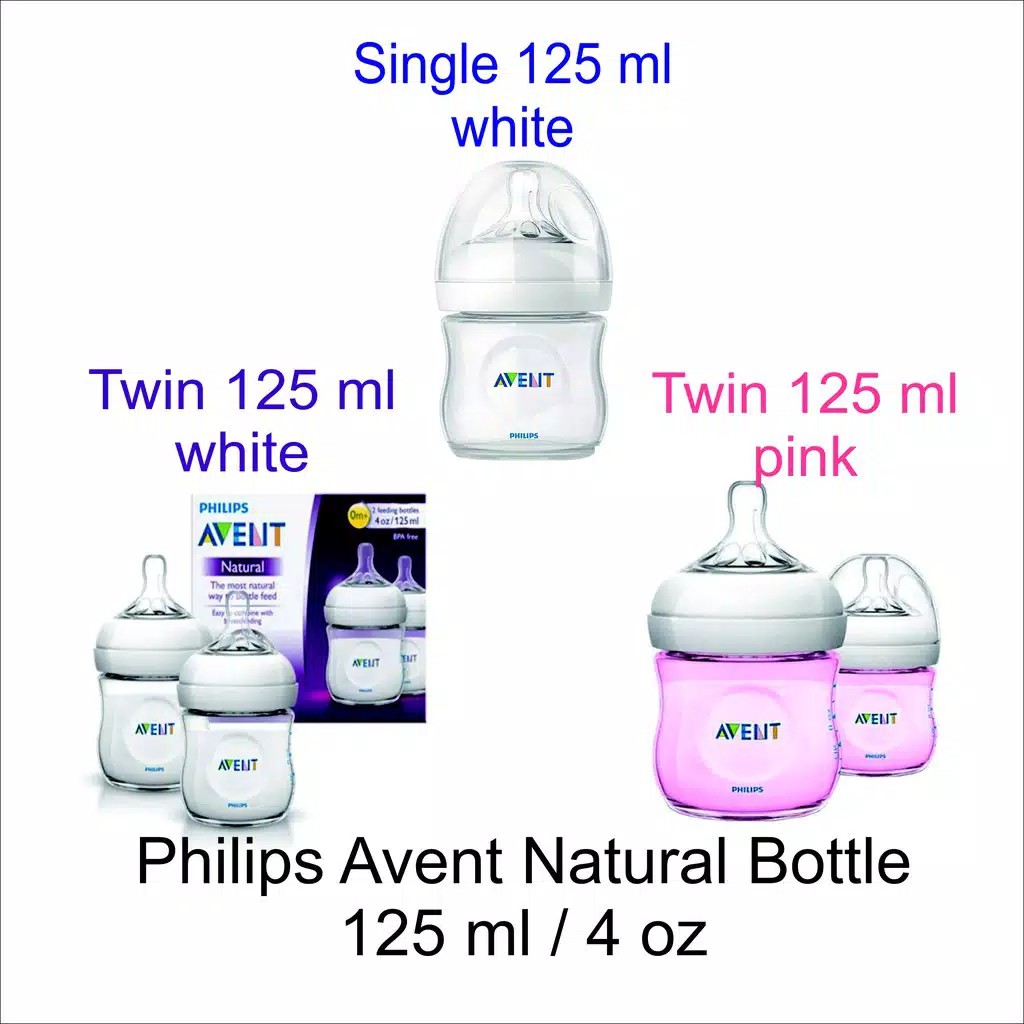 Philips Avent Natural Bottle 4oz 4 Oz  / 125ml 125 ml 0M+  Newborn Botol Susu Bayi - White Pink Blue