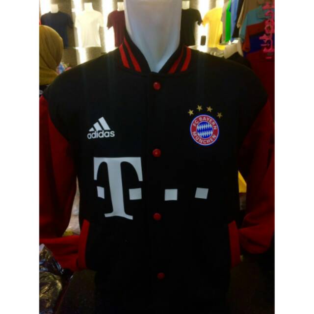 Jaket Baseball Bayern Munchen warna hitam merah Adidas terbaru 2016