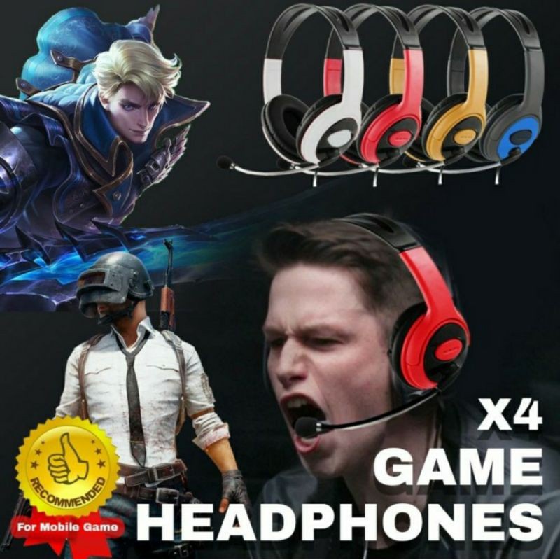 Headphone headset GAMING X4 pubG Mobile legend Volume for game mania