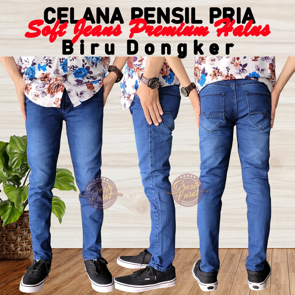 Celana Jeans Pensil Skinny Pria Braga Biru Dongker Premium Halus 27 - 38