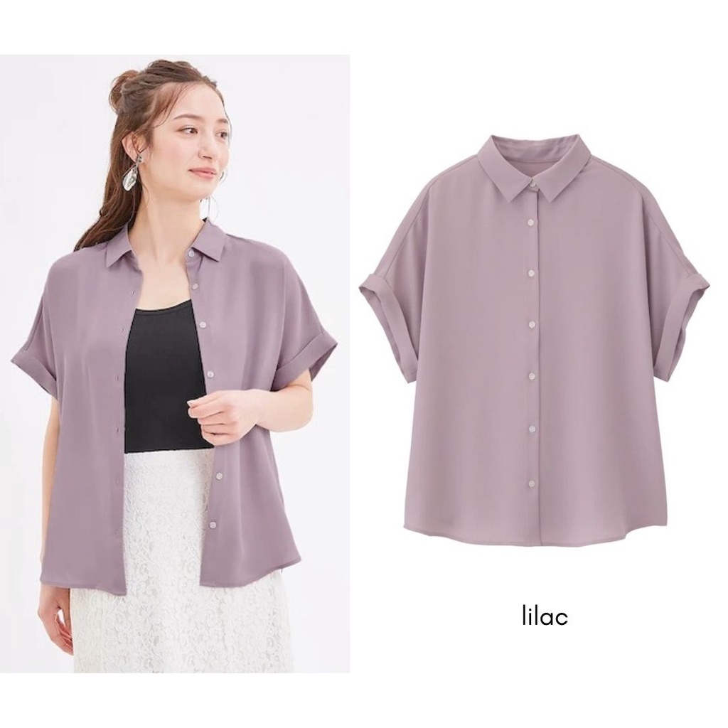 GU Uniqlo Airy Blouse - Shortsleeve Blouse Wanita Casual Original-Lilac