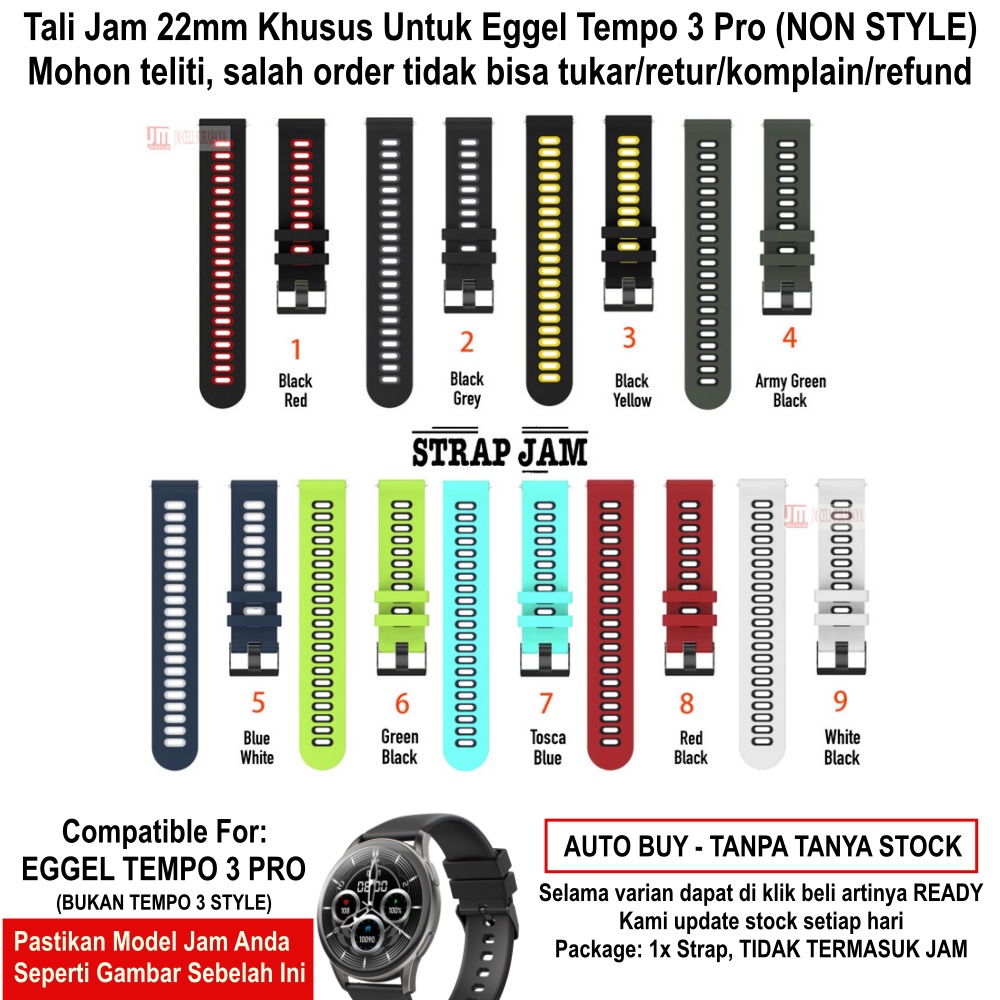 Tali Jam Eggel Tempo 3 Pro - Strap 22mm Silikon Dengan Dual Tone Warna