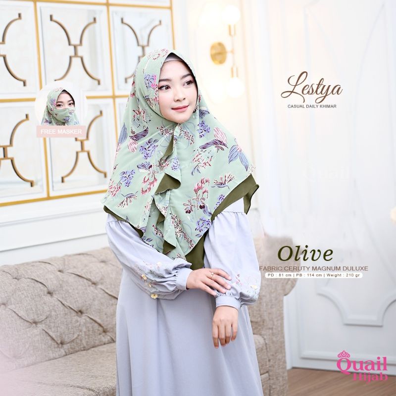 LESTYA ORIGINAL QUAIL HIJAB | KHIMAR MOTIF QUAIL | KHIMAR OLIVE | KHIMAR FREE MASKER