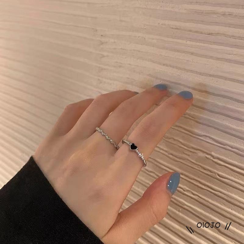 Set Cincin Jari Telunjuk Bahan Zirkon Warna Hitam Untuk Wanita ol2