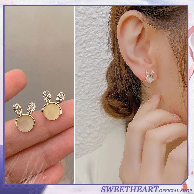 Anting Bentuk Kelinci Aksen Zircon Gaya Korea Untuk Wanita