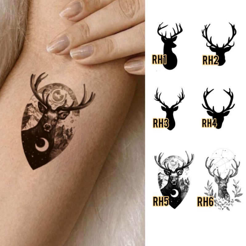 Tato Temporer siluet Rusa tato deer tato simple Stiker Tato Minimalis - RH5