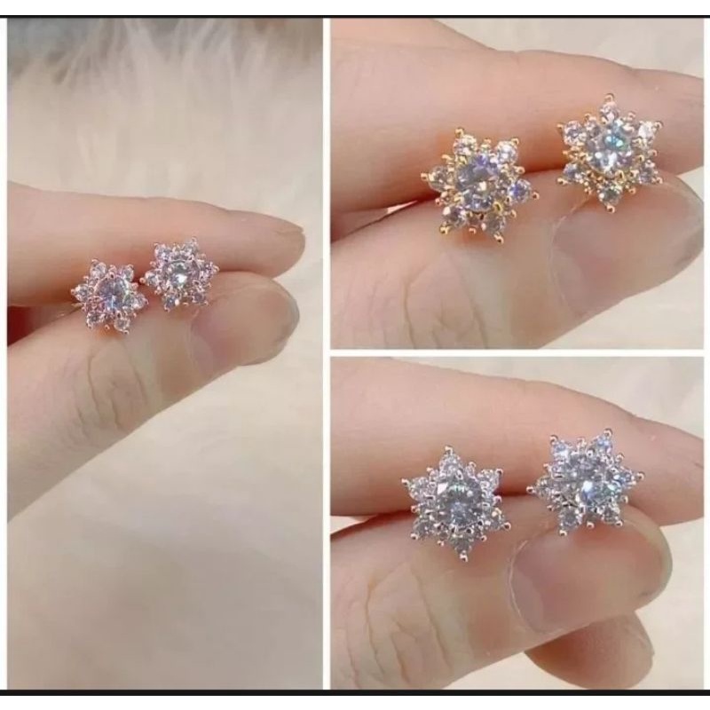 Anting tusuk kembang full berlian gold titanium asli
